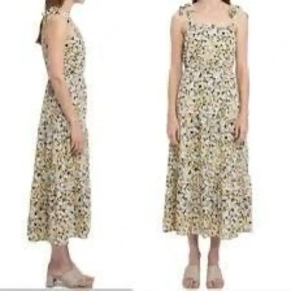 Sanctuary Size XL Ditzy Floral Tiered Maxi Dress Black Butter Yellow Daisy Print